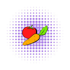 Tomato and carrot icon, comics style 
