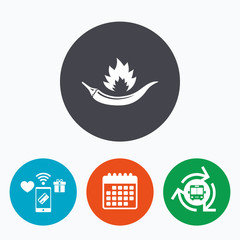 Hot chili pepper sign icon. Spicy food symbol.