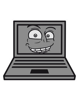 face, comic cartoon grin computer laptop notebook pc write screen mobile tablet