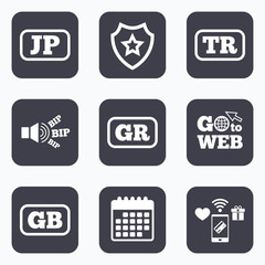 Language icons. JP, TR, GR and GB translation.