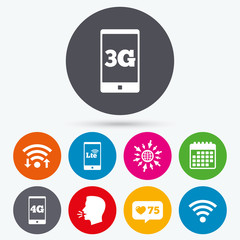 Mobile telecommunications icons. 3G, 4G and LTE.