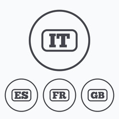 Language icons. IT, ES, FR and GB translation.