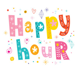 Happy hour banner decorative lettering text