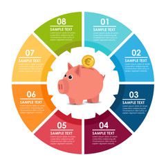 Pggy bank circle infographic. Vector illustration