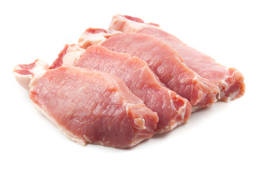 Meat, pork, slices pork loin on a white background
