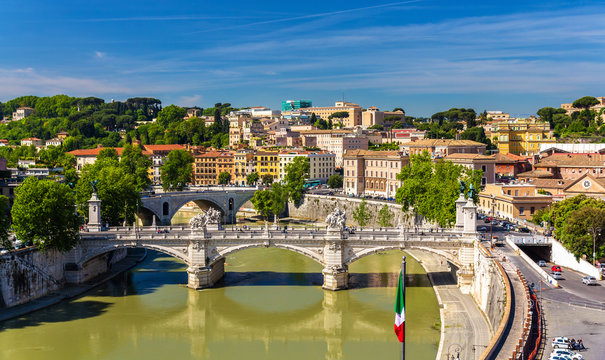 Rome city over the Tiber river 