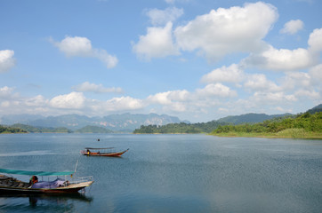 Boat service traveler tour around lake at Khao Sok National Park