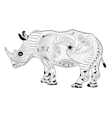 zentangle vector rhinoceros. coloring page