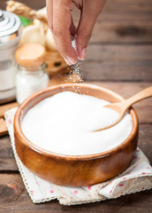 sugar word on a wooden background.