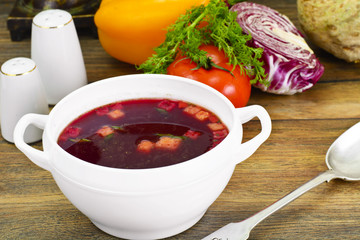 Healthy Food: Soup with Beets, Tomato and Vegetables