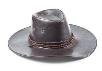 Leather cowboy hat on white background