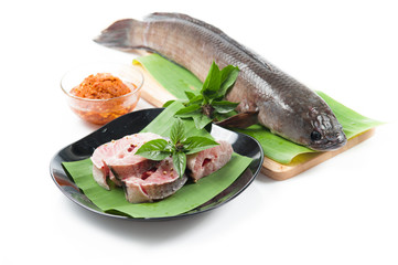 fish meat and Giant snakehead fish with spices