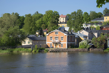 The waterfront in the town of Porvoo, sunny summer day. Finland