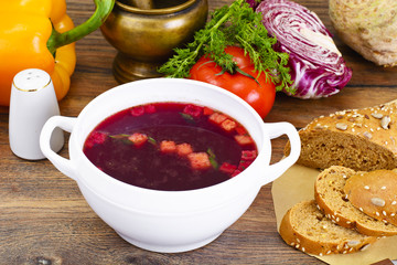 Healthy Food: Soup with Beets, Tomato and Vegetables