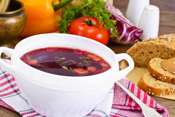 Healthy Food: Soup with Beets, Tomato and Vegetables