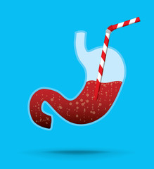 Stomach vector icon with fizzy drink, concept of nutrition