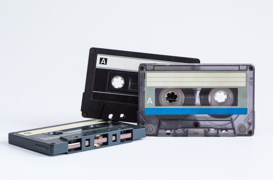 audio cassettes, white background