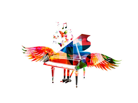 Colorful piano with wings