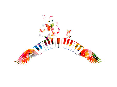 Colorful piano keyboards with wings