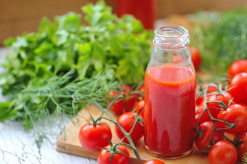 Tomato juice in bottles