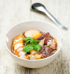 egg pork paste of rice flour, boiled Chinese pasta square on tab