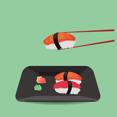 salmon and tuna sushi with wasabi