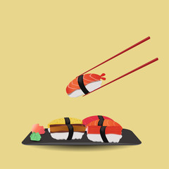 six piece of sushi on dish