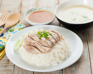 Hainanese chicken rice , Thai gourmet steamed chicken with rice