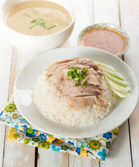 Hainanese chicken rice , Thai gourmet steamed chicken with rice