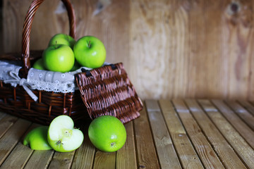 green apple in a basket