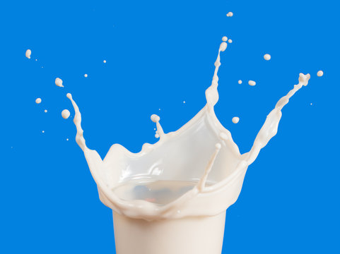 Set of Splash of milk from the glass on a blue background