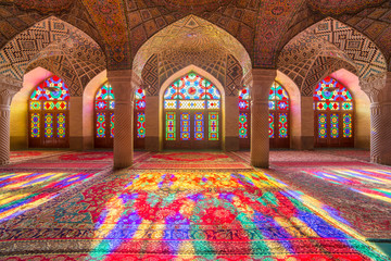 Fototapeta na wymiar Nasir Al-Mulk Mosque in Shiraz, Iran, also known as Pink Mosque