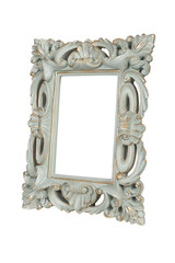 Aquamarine carved picture frame isolated over white with clipping path.