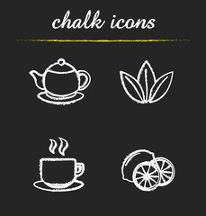Tea chalk icons set