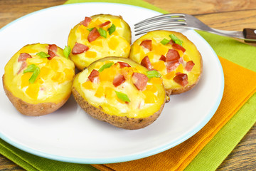 Potatoes Stuffed with Salami Sausage and Yellow Peppers