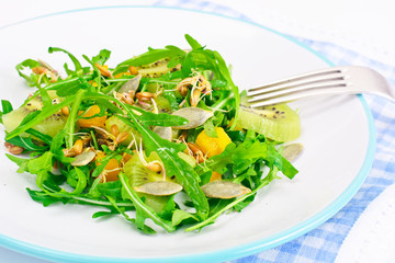 Salad from Grown Wheat, Arugula, Pumpkin Seeds with Sweet Pepper