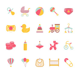 Baby Icons. Doodle Elements Set. Kids Logos. Vector Illustration