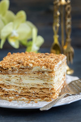 Napoleon cake of puff pastry.