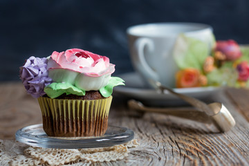 Chocolate cupcake for tea.