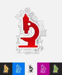 microscope paper sticker with hand drawn elements