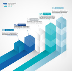 3D growing infographic bar chart diagram for financial, analytics, statistics reports and web design in blue colors. Vector illustration.