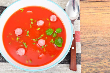 Carrot Tomato Soup in Plate. National Italian Cuisine