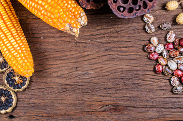 Dried corn on wooden table