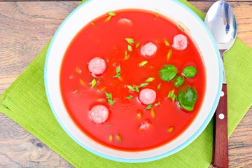 Carrot Tomato Soup in Plate. National Italian Cuisine