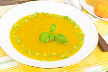 Carrot, Pumpkin Cream Soup with Cheese Balls Diet Food