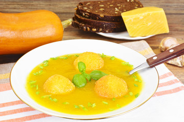 Carrot, Pumpkin Cream Soup with Cheese Balls Diet Food
