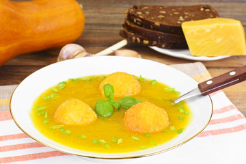 Carrot, Pumpkin Cream Soup with Cheese Balls Diet Food