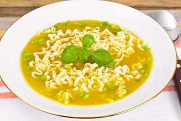 Pumpkin Soup with Pasta and Basil. Diet Food