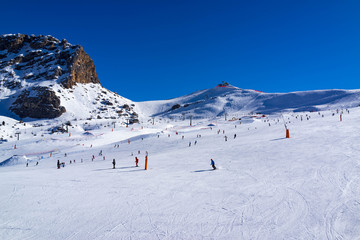 Fototapeta na wymiar The Val di Fassa Italy ski resort, view of slopes for driving