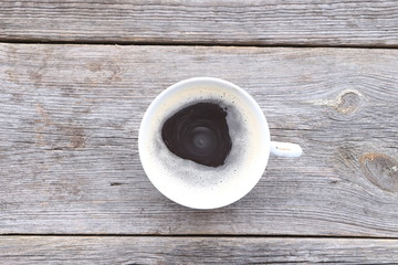 the cup of coffee on the old table